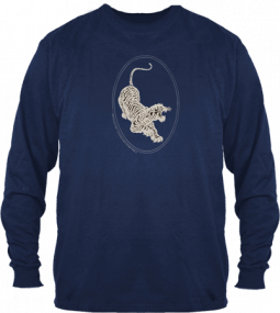 Jerry Garcia/Grateful Dead Tiger-Guitar-Long sleeve, Silver ink on Navy T's.